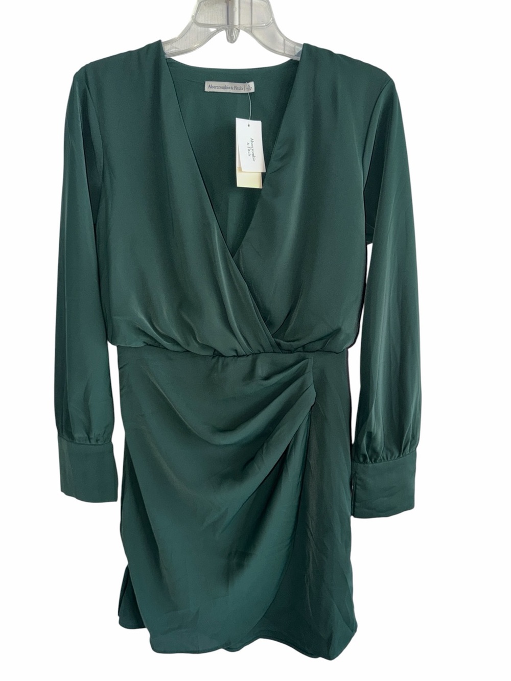 Abercrombie & Fitch Forest Green Wrap-Front Satin Mini Dress Size Small NWT - Picture 3 of 10